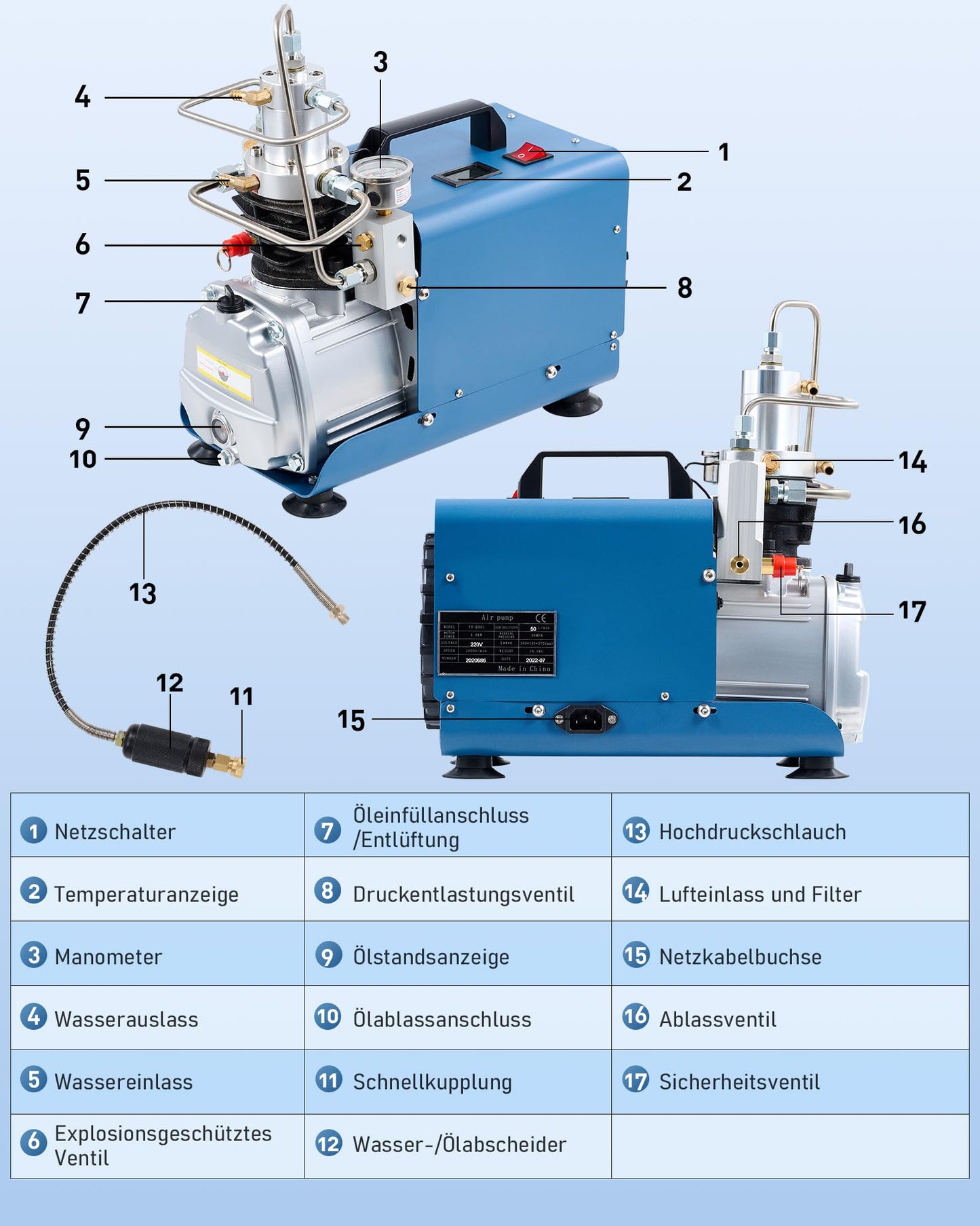 CREWORKS PCP Compressor 300bar Air Compressor 4500PSI High Pressure Pump 1800W Compressor High Pressure 30Mpa Dive Compressor Manual Stop for Paintball Air Rifle PCP Gun Air Pistol Diving Cylinder