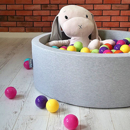 KiddyMoon ball pit 90x30cm/200 balls Ø 7cm ball pool with colorful balls for babies kids round, light grey: light green/yellow/turquoise/orange/pink/purple