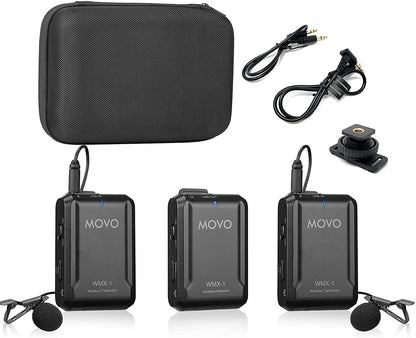 Movo WMX-1-DUO 2.4GHz Wireless Lavalier Microphone System, compatible with DSLR cameras, camcorders, iPhone, Android smartphones, and tablets (60m audio range)