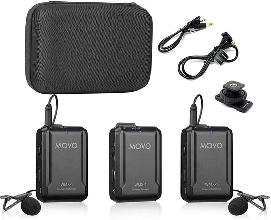 Movo WMX-1-DUO 2.4GHz Wireless Lavalier Microphone System, compatible with DSLR cameras, camcorders, iPhone, Android smartphones, and tablets (60m audio range)