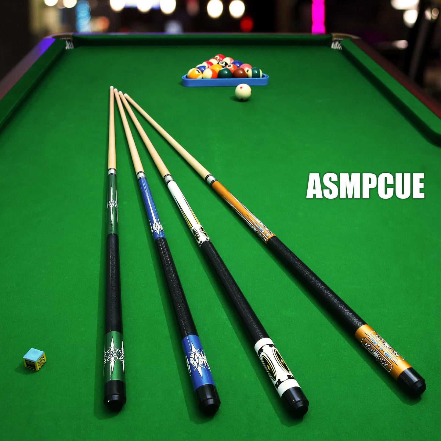 ASMPCUE Pool Cue, 58-inch billiard cue hardwood pool cue 13mm tips for professional billiards players, 1/2 cue sticks for billiards table sport (Blue)