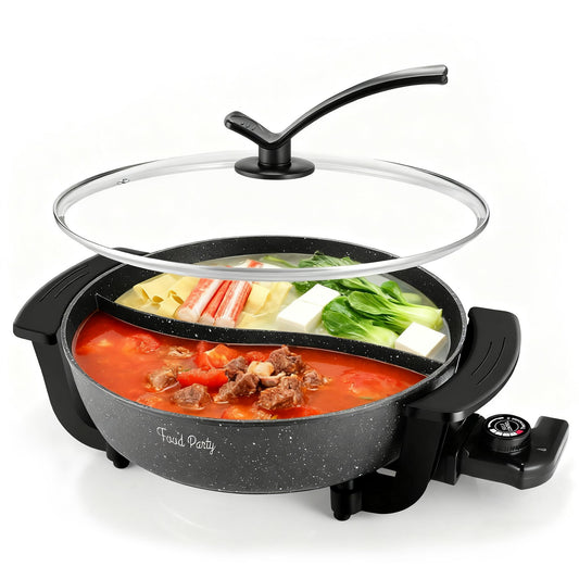 Food Party Electric Hot Pot 6L Electric Cooker 220V 1200W Double-Sided Electric Wok with Lid Chinese Hot Pot Fondue