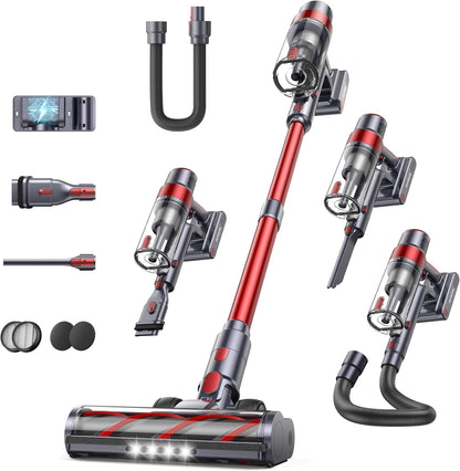 SunSare cordless vacuum cleaner 600W/50000Pa/65min, with wall-mounted charging station, automatic mode, touchscreen, 1m extendable hose for hard floors, carpets, pet hair.