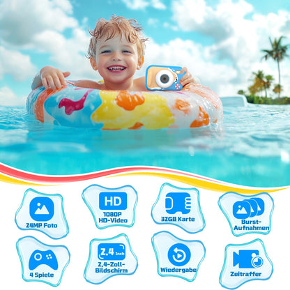 ULEWAY kids camera, 1080P children's camera underwater, digital camera underwater camera with 2.4" screen, 32GB SD card, 10M/32.8FT photo toy gift for kids aged 3-12 years