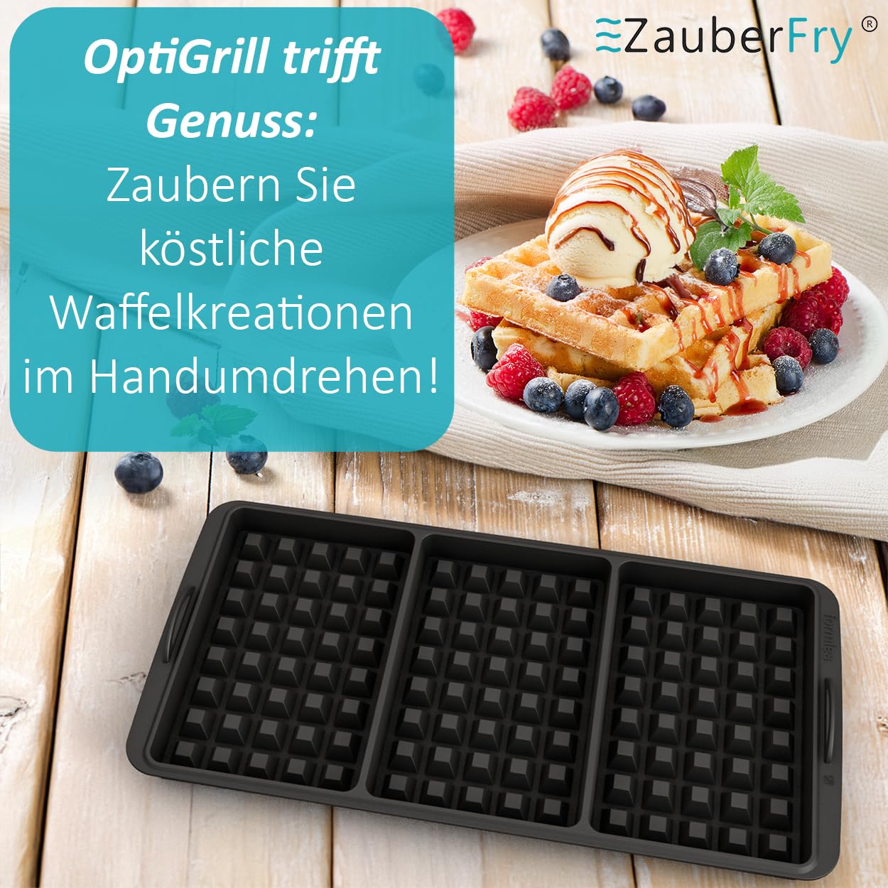 Waffle insert compatible with Tefal OptiGrill XL, 4in1 XL, 2in1 XL, Elite XL, Plus + XL, Elite Plus XL, Silicone baking tray insert, Belgian waffles, waffle, accessory