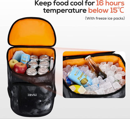 TOURIT Cooler Backpack Lightweight Backpack 28L with Bottle Opener Holds 30 Cans Tie Dye Black
