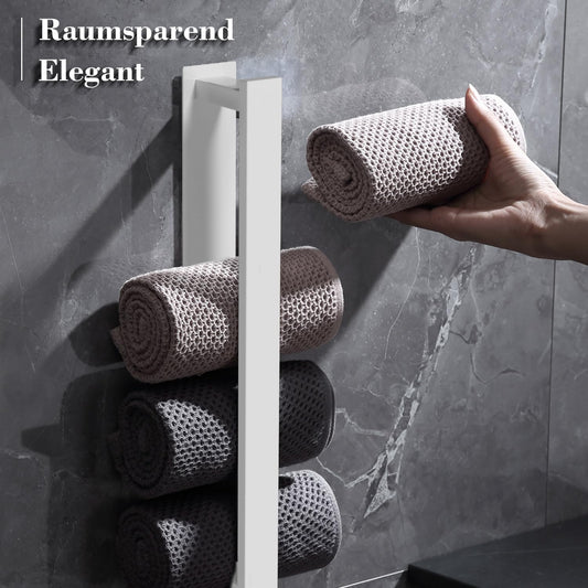 Towel holder without drilling, silver towel holder, bathroom towel holder, guest towel holder, wall-mounted brushed silver stainless steel towel holder (white color, 2 pack)