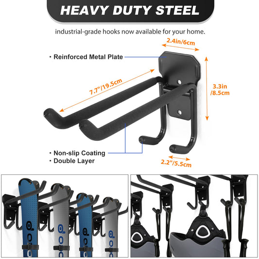 Odoland ski holder wall mount rack with 4 ski strap holders 2 pairs snowboard rack wall mount home and garage heavy duty storage hanger.