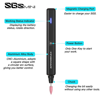 ARROWMAX wireless, rechargeable electric engraving pen with 36 bits, aluminum housing, Bluetooth, APP, wireless magnetic charging, etching tool for DIY, engraving, (SGS MINI), Black