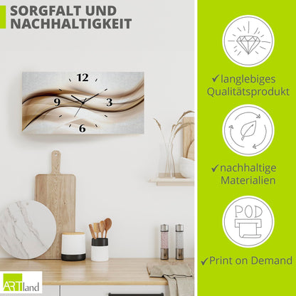 ARTLAND wall decoration wall clock without ticking noises aluminum quartz clock 60x30 cm square silent 3D design wave abstract modern unique T9LI