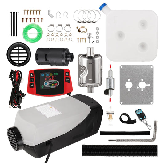 12V 5KW diesel heater, diesel parking heater with 10L tank, LCD monitor, automatic altitude detection diesel air heater for car, truck, bus, RV, and trailer.
