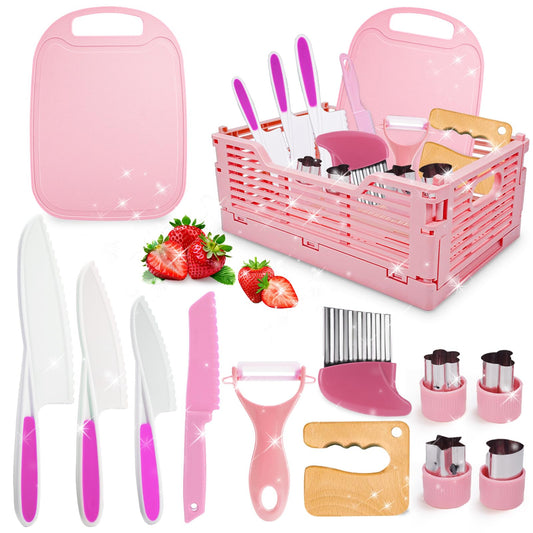 JoltJive kids' knife, kids' knife for 1 2 3 4 5 6 year olds Kids' kitchen with foldable storage box and wavy cutter, Montessori toy as Christmas and birthday gift