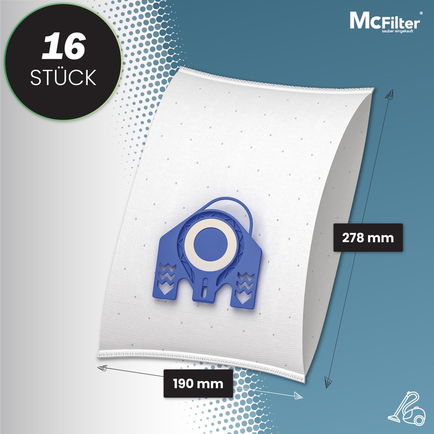 McFilter I 16 vacuum cleaner bags compatible with Miele vacuum cleaners GN Series S2 S4 S5 S6 S8, Complete C2/C3, Classic C1 I Dust bags including 8 filters I MAXI BOX