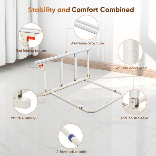 Ixdregan Bed Rail for Elderly Safety, Foldable Bed Assist Rail Handle, Fall Prevention Handrail for Seniors, Fits King, Queen, Full, Twin (4 handrails)