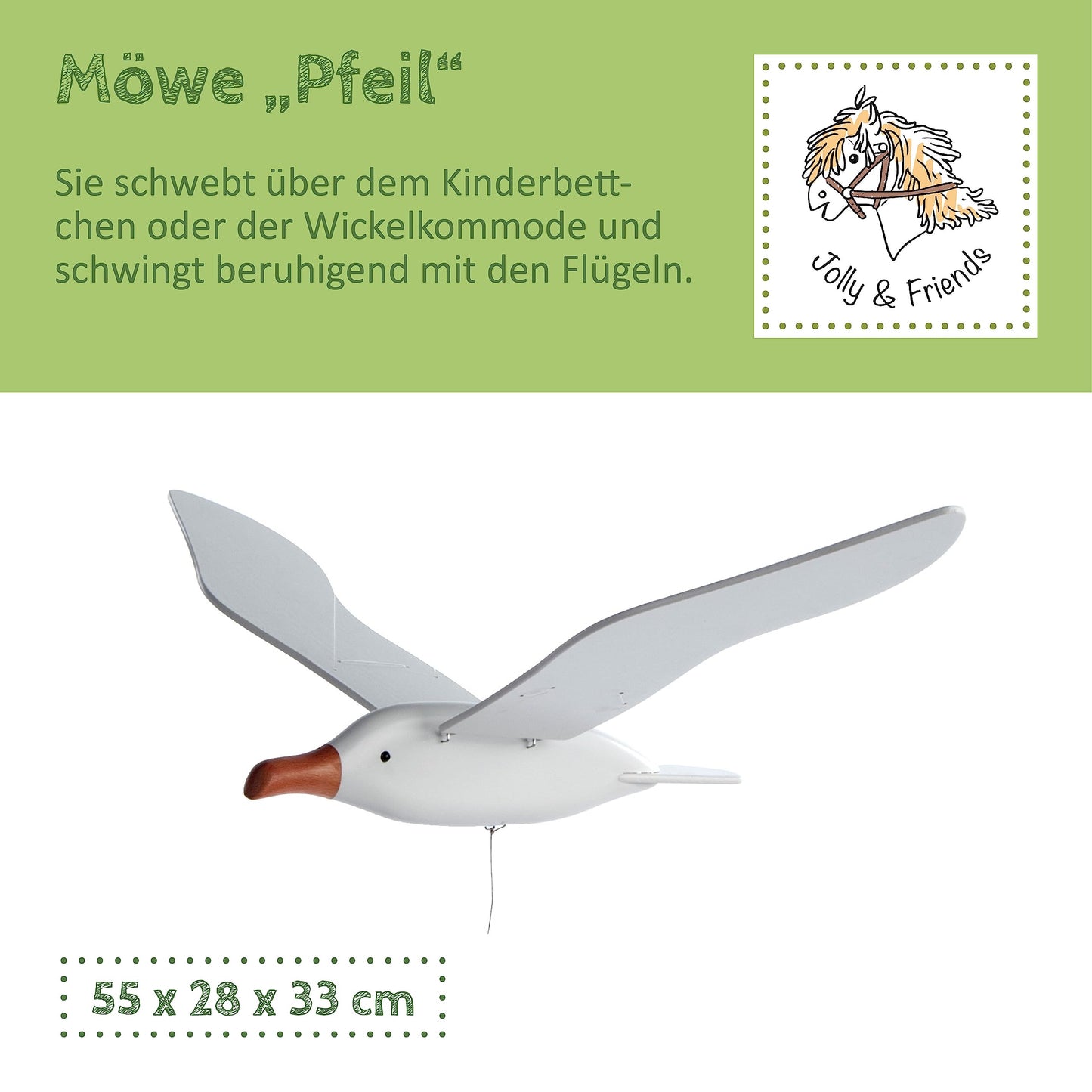 Helga Kreft 04021 Rocking bird "Arrow" made of beech wood, wingspan 55 cm, calming and decorative, Made in Germany.