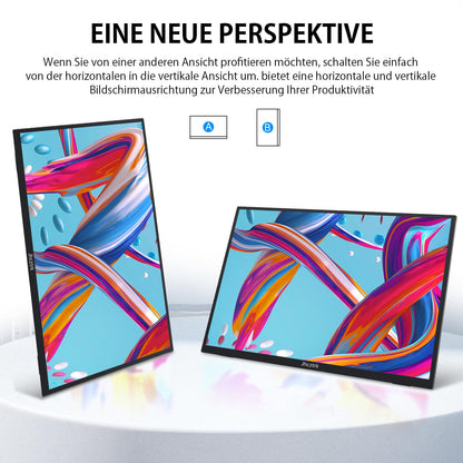 Jhcztrk 18.5 inch portable monitor 120Hz FHD 1080P HDMI USB-C, 100% sRGB, HDR gaming monitor. Built-in speakers, kickstand, and VESA travel. Ideal second screen for laptop, Mac, PC, Xbox, PS4/5, Switch.