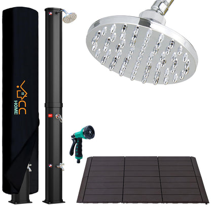 CCLIFE Solar Shower 35L with plastic base and handheld sprayer. Solar garden shower, pool shower, rain shower, outdoor shower. Garden shower for warm water.