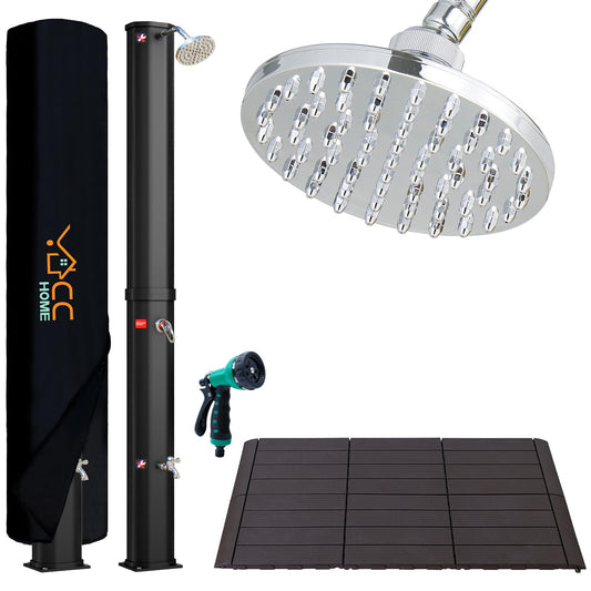 CCLIFE Solar Shower 35L with plastic base and handheld sprayer. Solar garden shower, pool shower, rain shower, outdoor shower. Garden shower for warm water.