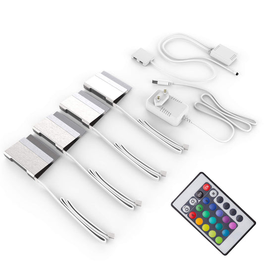 B.K.Licht - LED Glass Bottom Strip with remote control, colorful RGB light, dimmable, LED strip, bar, room decoration, band, light strip, cabinet lighting, lighting, 4x2.5x10 cm, chrome