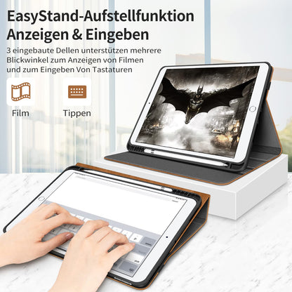 HOLIMET iPad 9th Generation case with pencil holder, 2021/2020/2019 iPad 8/7th Generation PU leather case TPU back cover protective case shockproof, auto sleep/wake for 10.2 inch iPad 9-Brown