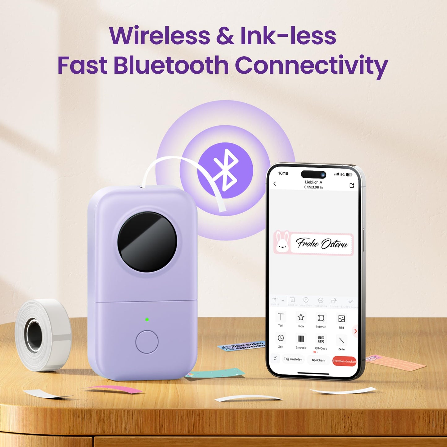 Phomemo D30 label maker, Bluetooth label printer, self-adhesive mini label printer compatible with iOS Android. Portable labeling device for home, kitchen, office - Purple.