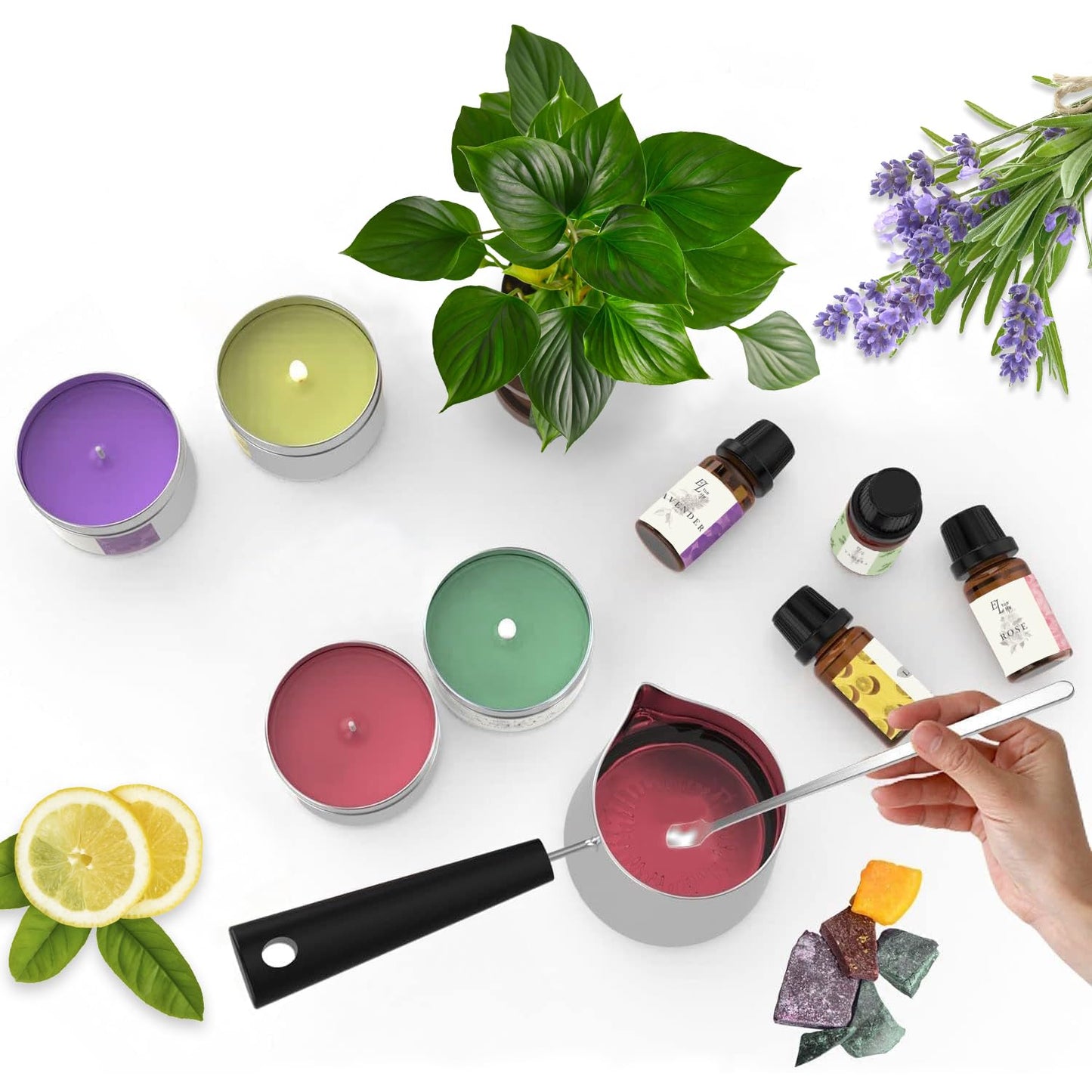 ETUOLIFE Candle Making Set, DIY Candle Making Kit, Scented Candle Gifts Set with Natural Soy Wax, Candle Melting Pot, 8 Candle Tins, 4 Fragrance Oils, 4 Color Blocks, 50 Candle Wicks Stickers, Stickers