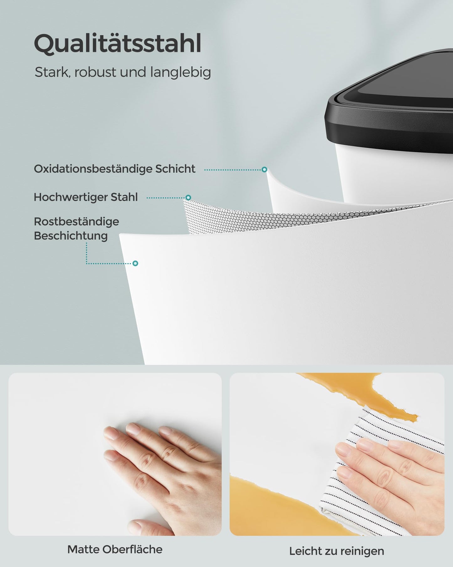 SONGMICS Kitchen Trash Can, 50L Garbage Bin, Metal Pedal Trash Can with Lid, Tall, Slim, and Spacious, White-Black LTB530W5002