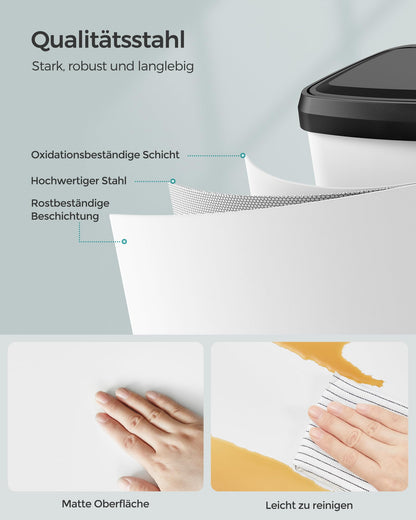 SONGMICS Kitchen Trash Can, 50L Garbage Bin, Metal Pedal Trash Can with Lid, Tall, Slim, and Spacious, White-Black LTB530W5002