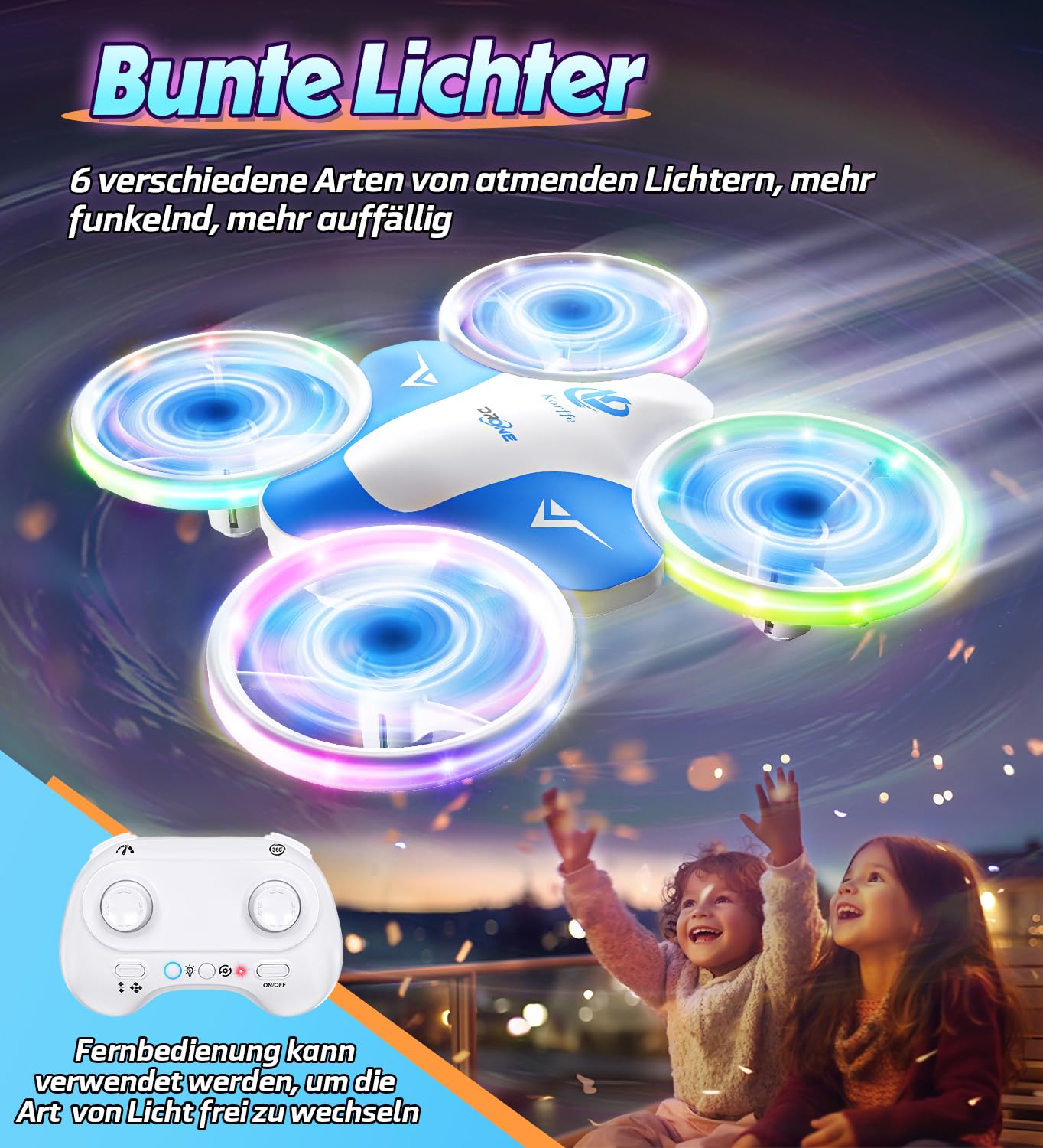 Korffe Mini Drone for Kids Toy for 6 7 8 9 10+ Years Old Boys, RC Airplane Toy Drone for Kids and Beginners with LED Lights Indoor & Outdoor Gifts for Boys and Girls
