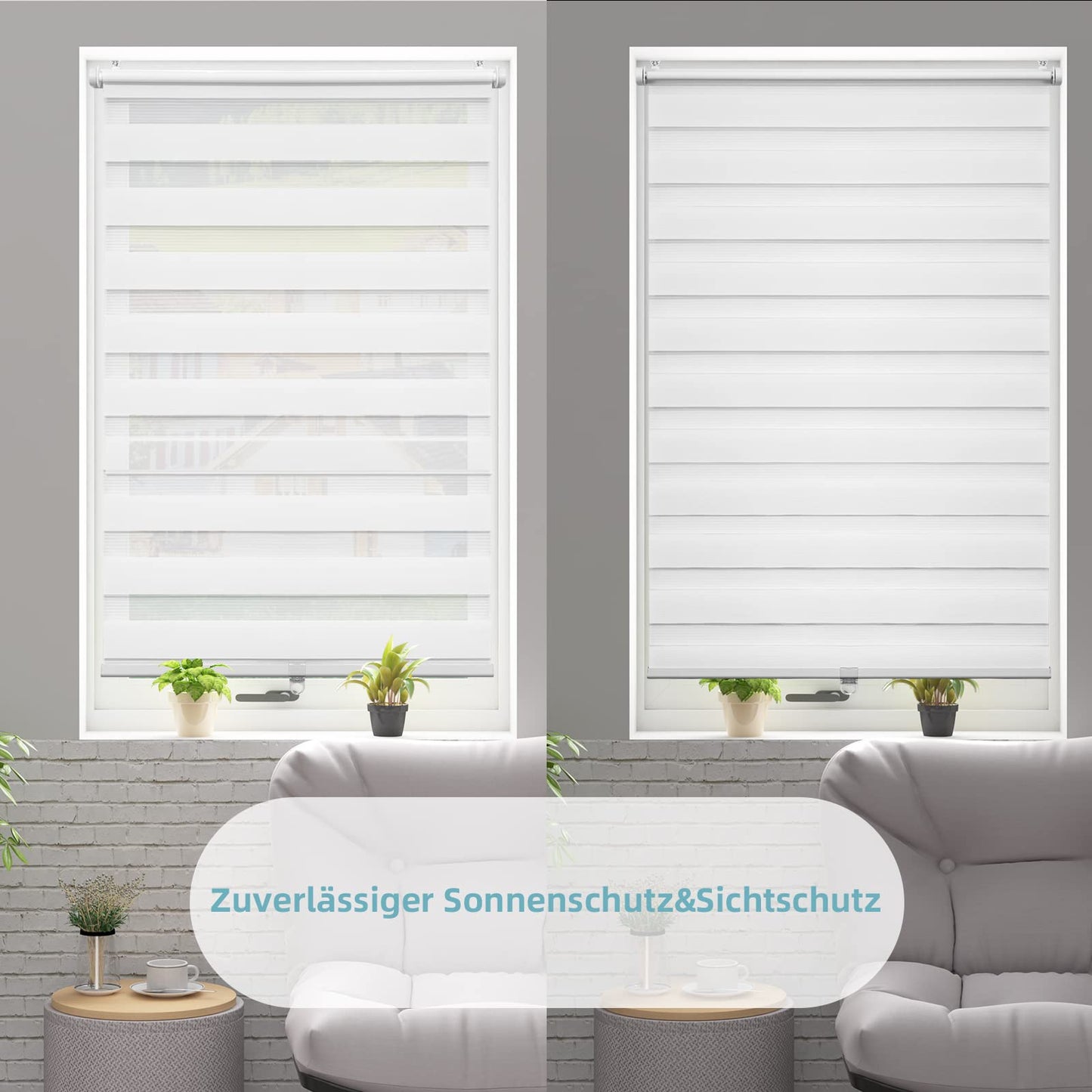 WOLTU Double Roller Blind Cordless Clamp Fix without Drilling White W100 x H120 cm, Duo Roller Blind translucent Window Blind for indoor darkening, Zebra Blind without chain for Window & Door