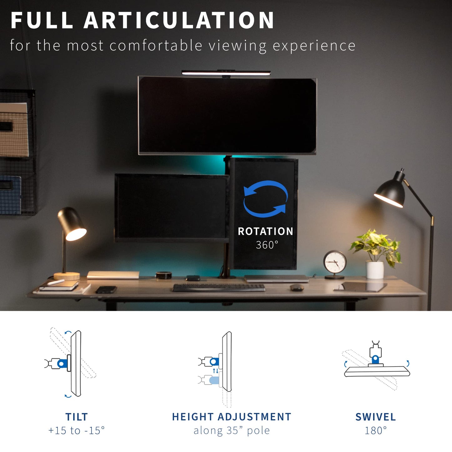 VIVO Triple LCD Monitor Desk Mount Heavy Duty Stand & fully adjustable 3 screen up to 27" (Stand-v003t)
