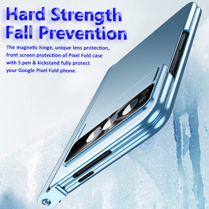 Miimall phone case Compatible with Google Pixel Fold, Tough PC Material, Protective Cover with Screen Protector, Camera protection, Hinge protection, Stand + Pen, Blue