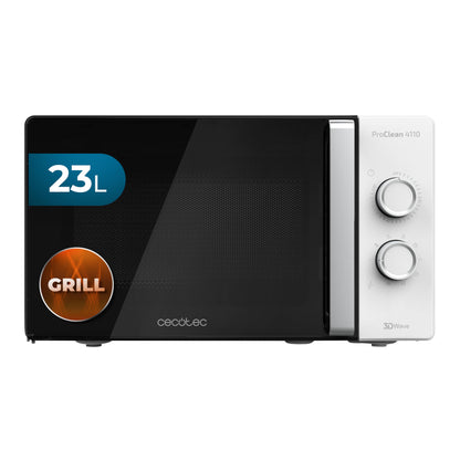 Cecotec Microwave with Grill ProClean 4110. 700W power, 800W grill, 23L capacity, Ready2Clean coating, 3D Wave Technology, 30-minute timer, Full Crystal Door.