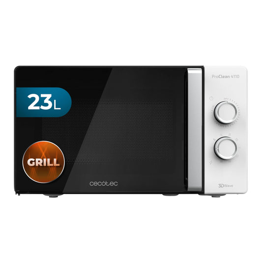 Cecotec Microwave with Grill ProClean 4110. 700W power, 800W grill, 23L capacity, Ready2Clean coating, 3D Wave Technology, 30-minute timer, Full Crystal Door.