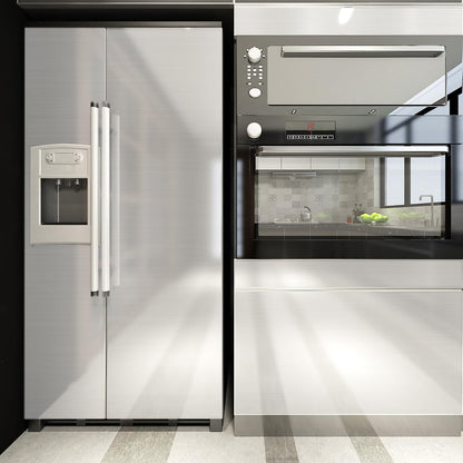 Livelynine 5M x 90CM wide adhesive film brushed stainless steel decor self-adhesive film kitchen foil wallpaper silver metal foil for kitchen refrigerator dishwasher kitchen adhesive films countertop.