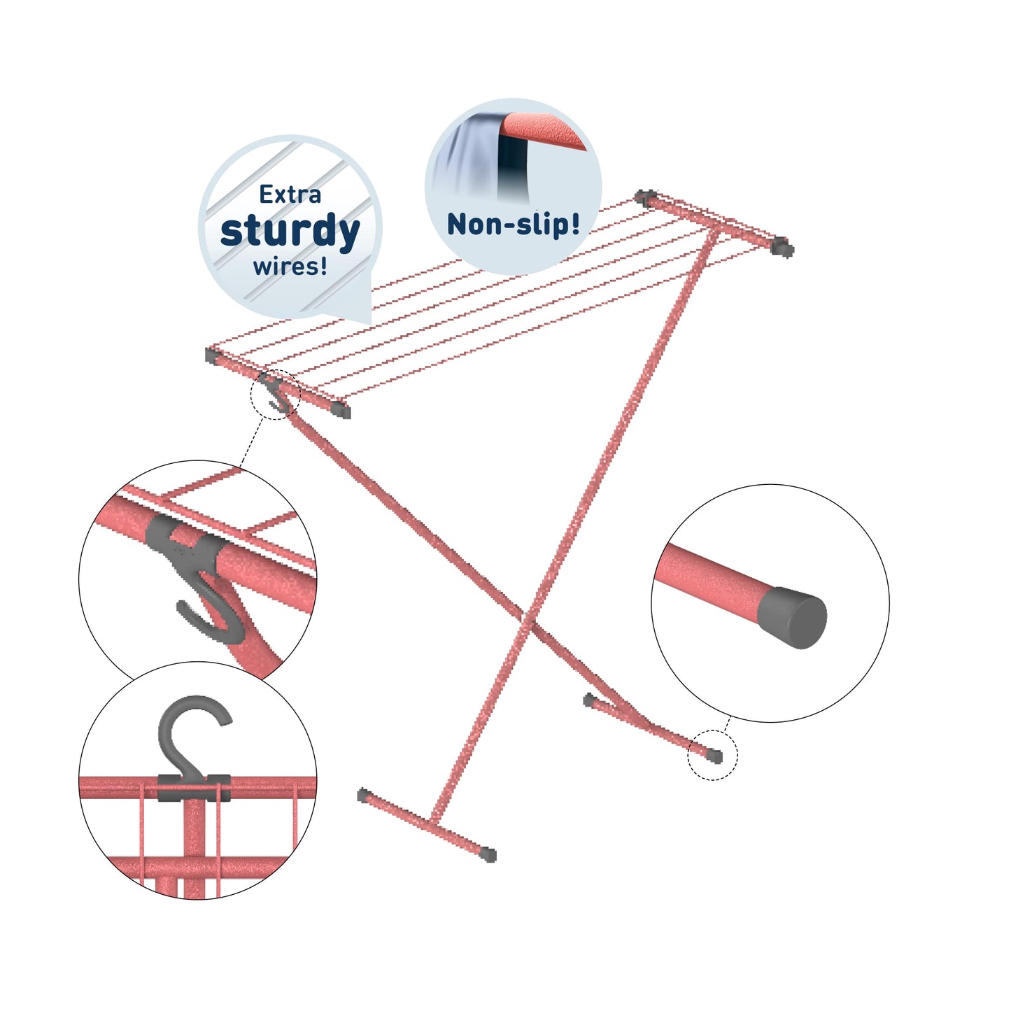 Tube clothes dryer Compact Rose – storage hooks - practical and sturdy - space-saving - 90x32x83 cm - 5.5 m drying area - Quality from Sweden's strongest clothes drying brand.