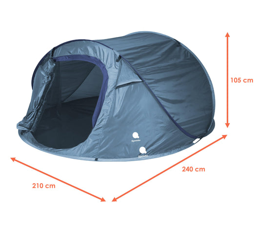 XXL Pop Up tent blue 240 x 210 cm - 3 people - Instant tent for trekking and camping - Automatic instant tent one-handed tent trekking camping tent including pegs + guy lines waterproof.