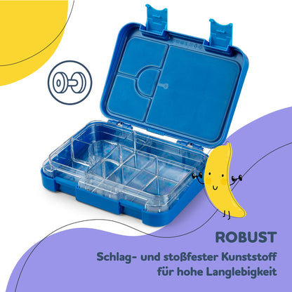 smackbite Junior lunch box for kids with compartments | BPA free lunchbox | bento box for kids | bread box | snack box | perfect for school, kindergarten & on the go (blue)