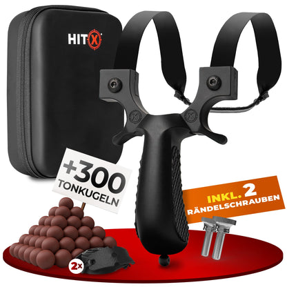 HITX® Slingshot Catapult Bundle Set | Super Grip Surface | Slingshot Sling with Rubber Band | Easy Clip Attachment | Sports equipment in the bundle set with replacement rubber + 300 clay balls