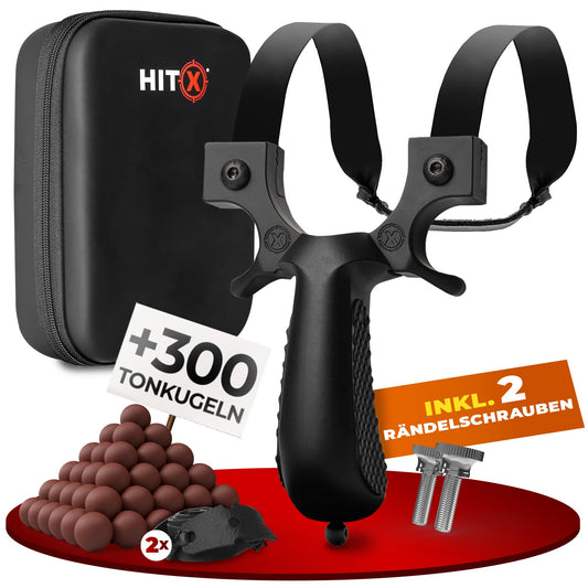 HITX® Slingshot Catapult Bundle Set | Super Grip Surface | Slingshot Sling with Rubber Band | Easy Clip Attachment | Sports equipment in the bundle set with replacement rubber + 300 clay balls
