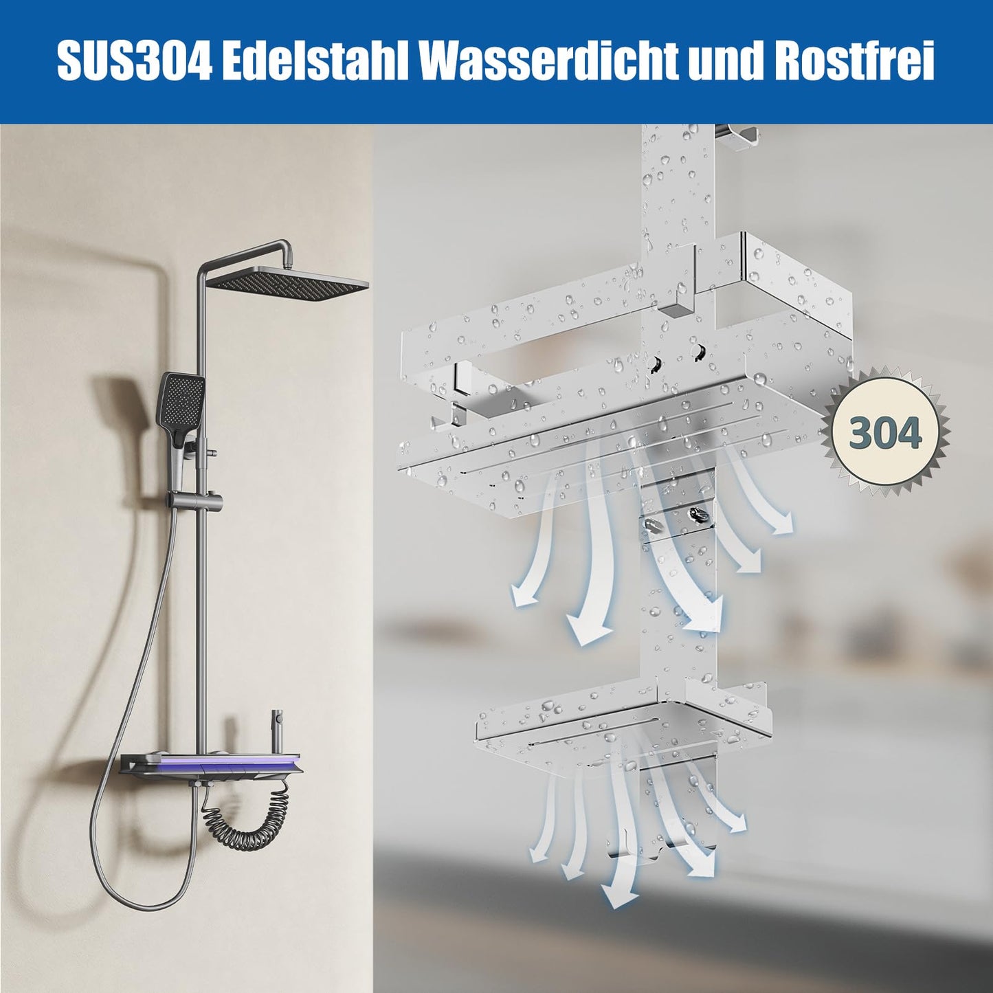 Ulioyer Hanging Shower Caddy with Soap Holder, SUS304 Stainless Steel Shower Shelf No Drilling for Frameless Glass Door, Shampoo Shower Gel Holder for Shower (Style B (Silver))