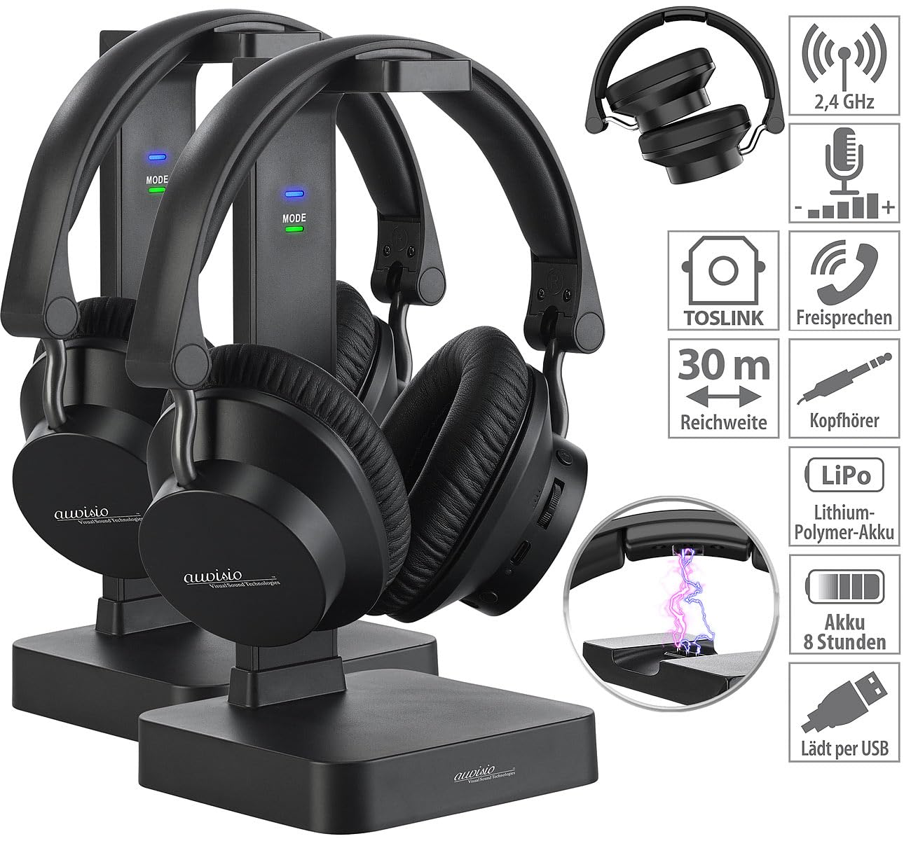auvisio Digital Wireless Headphones & Hearing Amplifier, 98db TV Mode, Set of 2
