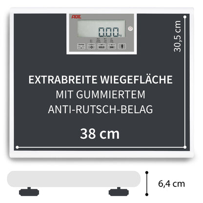 ADE medical personnel scale M320600 professional scale up to 250 kg, extra wide weighing surface, MPG approved, non-calibrated - BMI, hold function, rotatable display