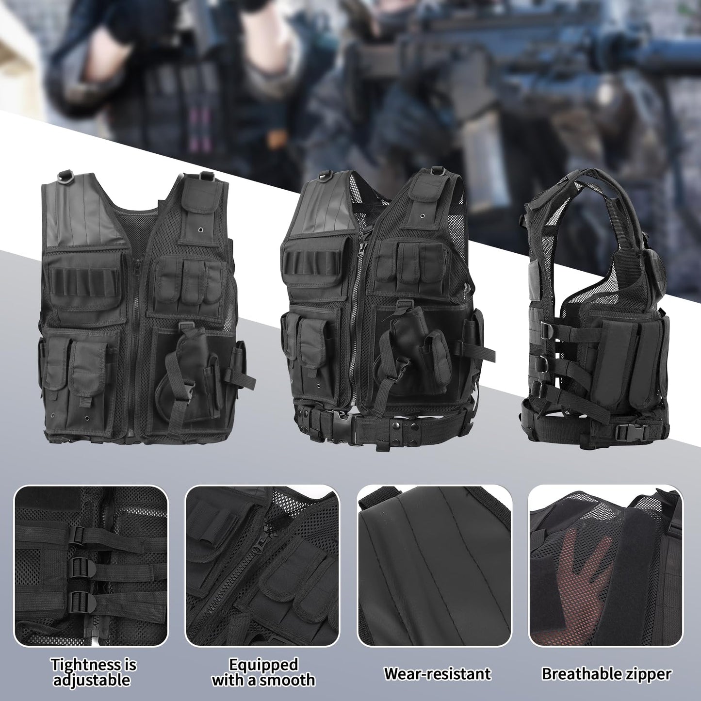 QUOTRE Outdoor Tactical Vest, Military Vest, Airsoft Vest, Tactical Assault Vest, Hunting Vests tailored for camping, hiking, CS field outdoor combat training.