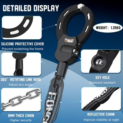 E scooter lock, 8mm thick chain lock, portability lock for e scooter, handcuff lock, 60cm high security bike lock.