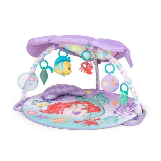 Bright Starts, The Little Mermaid Twinkle Trove illuminated music activity gym, 25 minutes of melodies, 6 toys included, for newborns +.