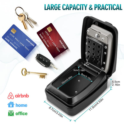 KTUEOV Key Safe with Number Code, Large Key Box Outdoor 12 Digits Key Lock Box Waterproof Rustproof Ultra-Durable, Wall Mounted Key Cabinet with Code for Home Office Garages Factory