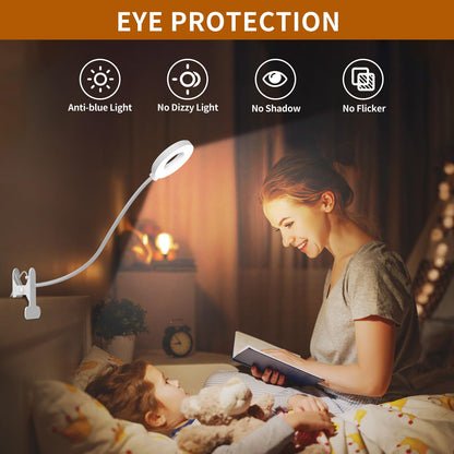 iZELL 23 LED Reading Light for Bed Dimmable -【3 Modes & 10 Brightness Levels】 Eye Protection Clip-on Lamp with 70cm Flexible Gooseneck, Book Light, Desk Lamp with 10W USB Charger, White