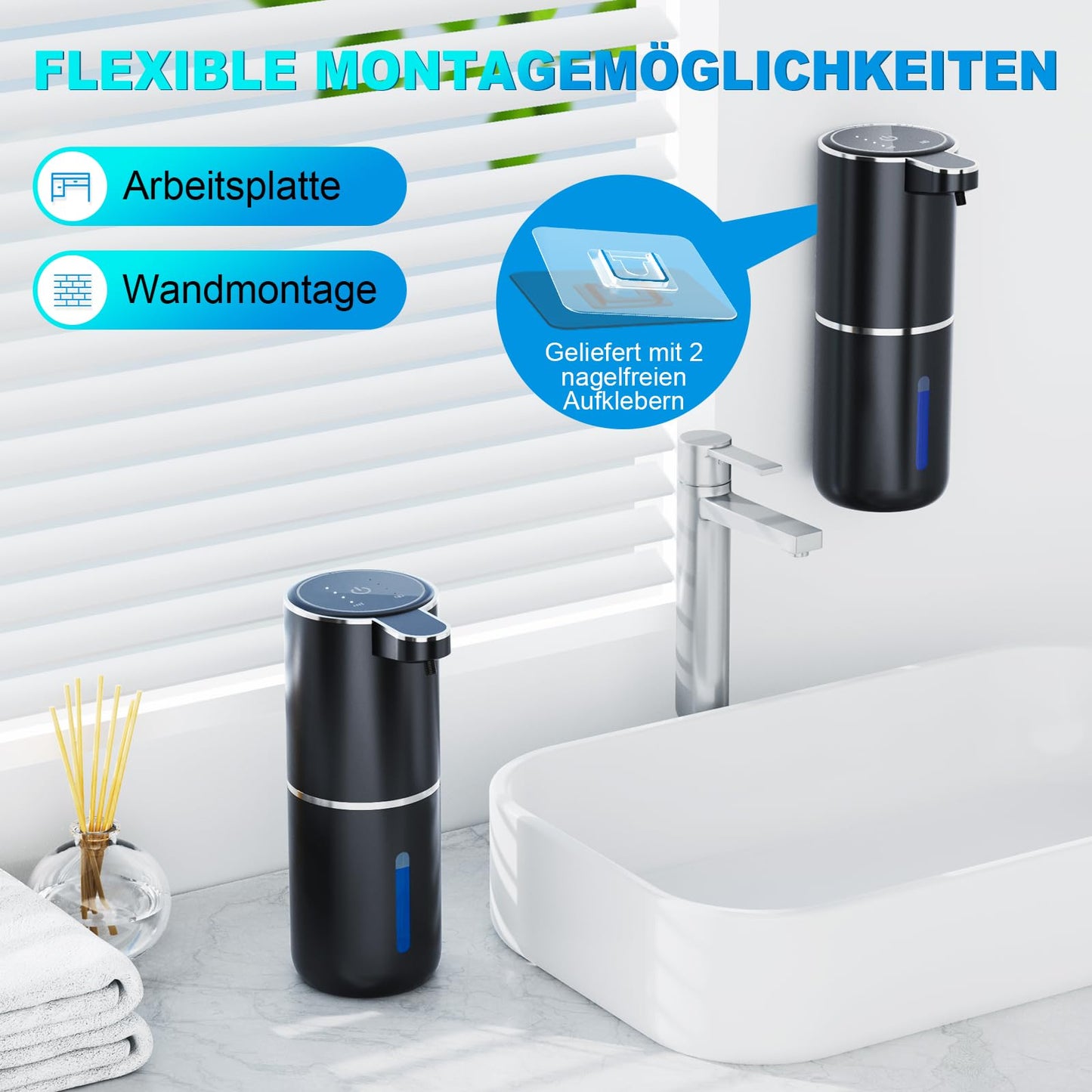 Amyzavls automatic soap dispenser, 380ml wall-mounted touchless electric soap dispenser with sensor, USB rechargeable foam soap dispenser for bathroom, kitchen, office in black.