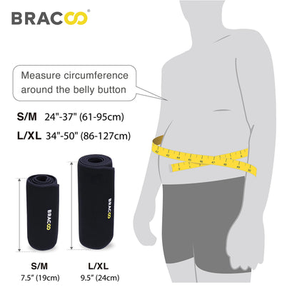 Bracoo waist trimmer belt for men and women, sweat belt for gym, sports, training, adjustable fitness belt, flexible neoprene waist belt, waist trainer for fitness training, SE22, S/M.